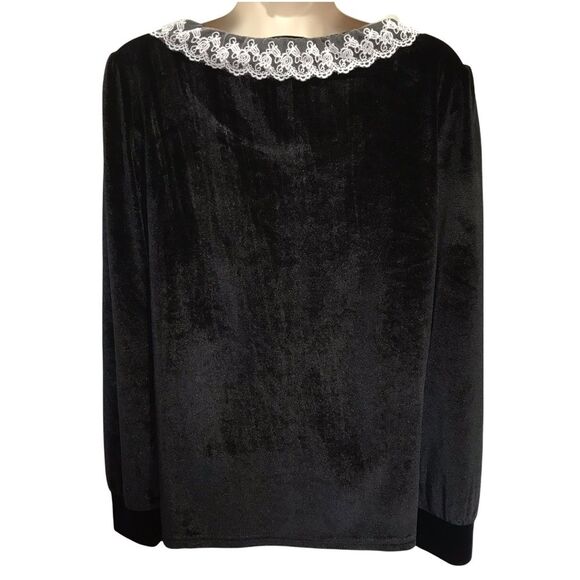 Shein Romantic Gothic Lace Trim and Pearls Velvet Long Sleeve Top Black Sz M (6) - Picture 4 of 14